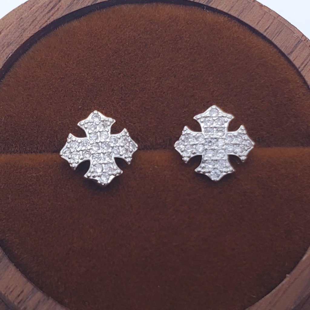 925 Sterling Silver Mens 2ct Diamond Cross Stud Earrings Guys Christian Jewelry